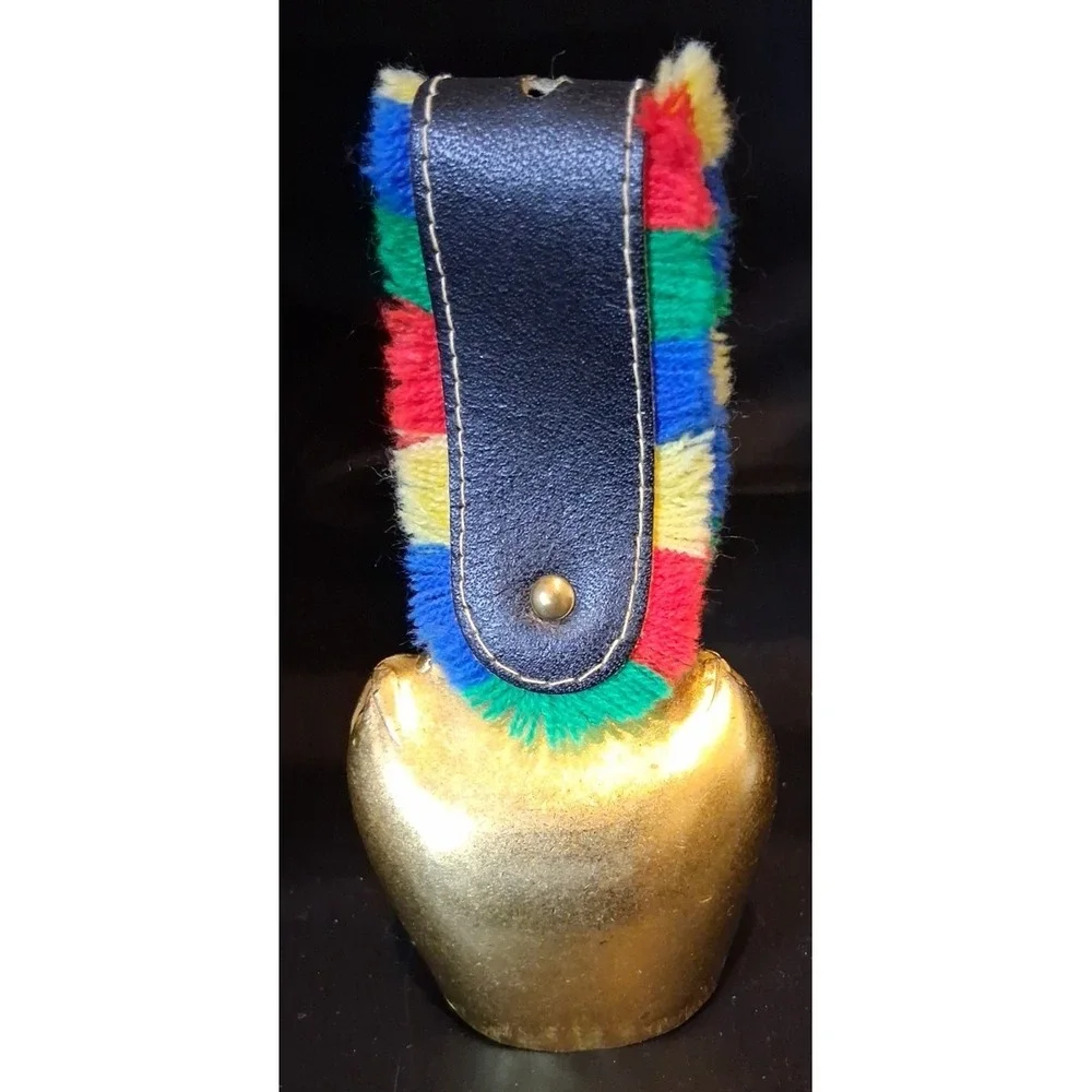 Mid Century Swiss Cow‎ Bell with Floral Design w/ Fringe on a Leather Strap